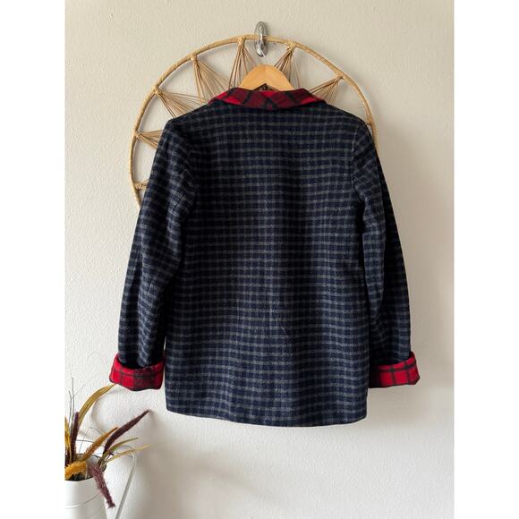 Vtg Ralph Lauren Lambs New Wool  Red Tartan Plaid Festive Blazer Horn Toggle M - Picture 12 of 16